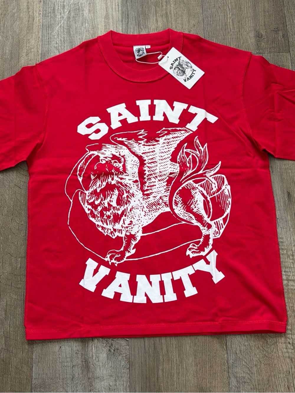 Vanity Red Tee with White Graphic Logo